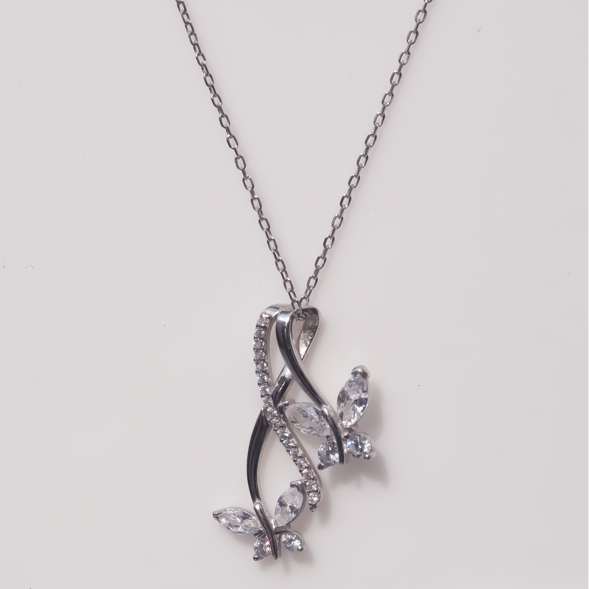 Silver Two Butterfly Necklace.